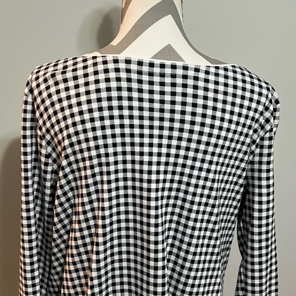 Lands End Sz-M Gingham Long Sleeve Boat Neck Top Black and White Checkered Shirt - Picture 3 of 5